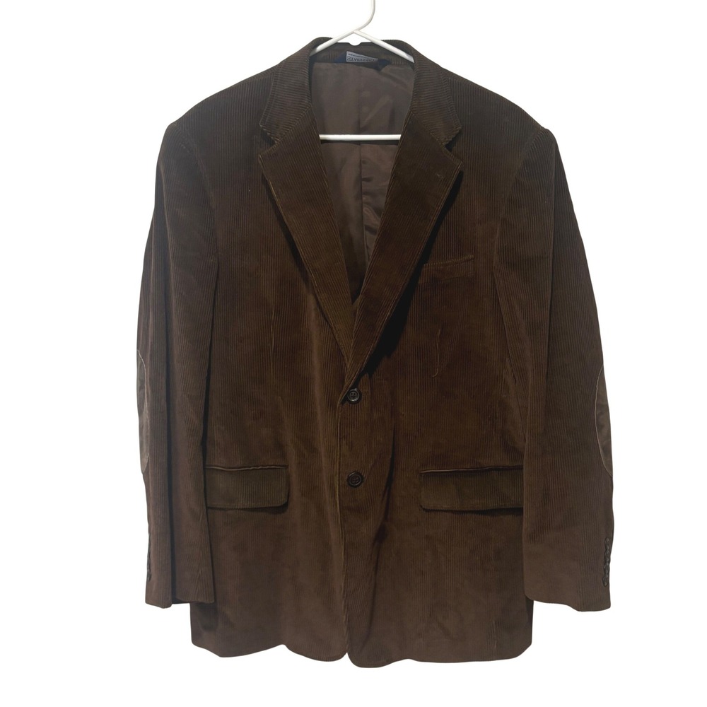 Stafford Corduroy Blazer‎ Mens 42R Brown Elbow Patches 2-Button Academia Grandpa
